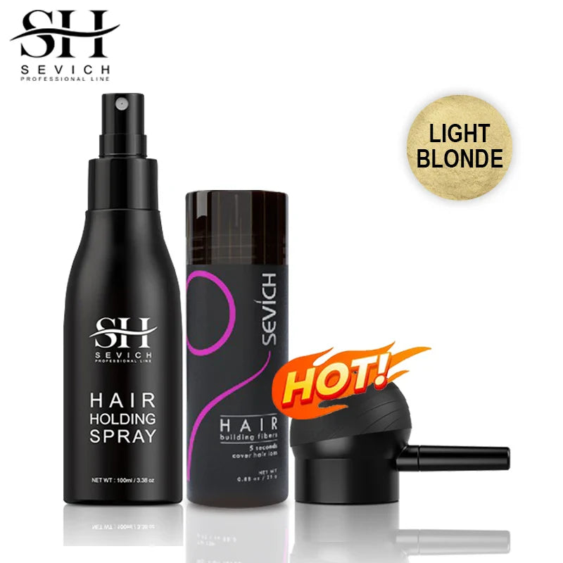 Sevich 3pcs/Lot Hair Fiber Powder+Hair Styling Spray+Nozzle Applicator Pump Keratin Hair Building Fiber Powder Hair Loss Product