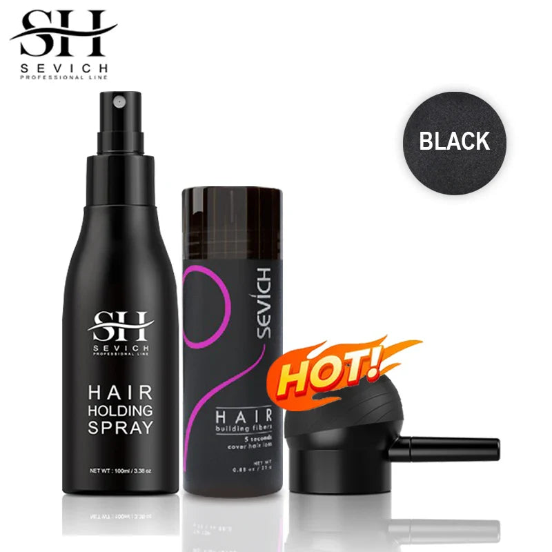 Sevich 3pcs/Lot Hair Fiber Powder+Hair Styling Spray+Nozzle Applicator Pump Keratin Hair Building Fiber Powder Hair Loss Product