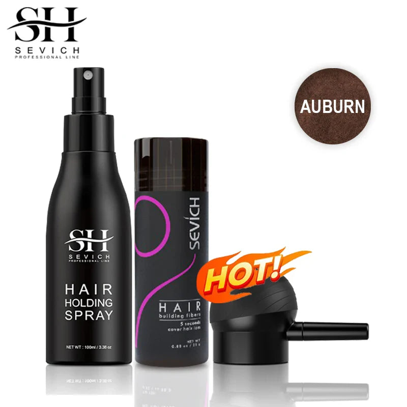 Sevich 3pcs/Lot Hair Fiber Powder+Hair Styling Spray+Nozzle Applicator Pump Keratin Hair Building Fiber Powder Hair Loss Product