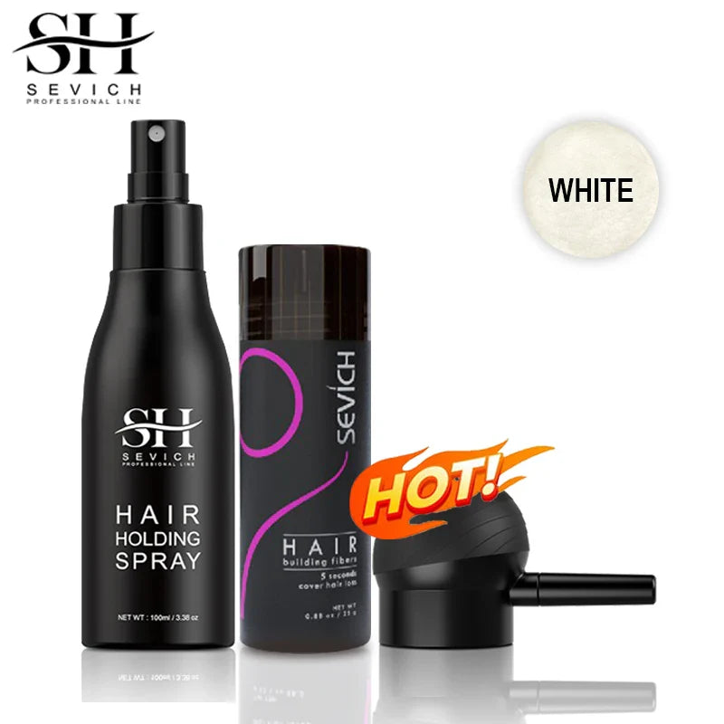 Sevich 3pcs/Lot Hair Fiber Powder+Hair Styling Spray+Nozzle Applicator Pump Keratin Hair Building Fiber Powder Hair Loss Product
